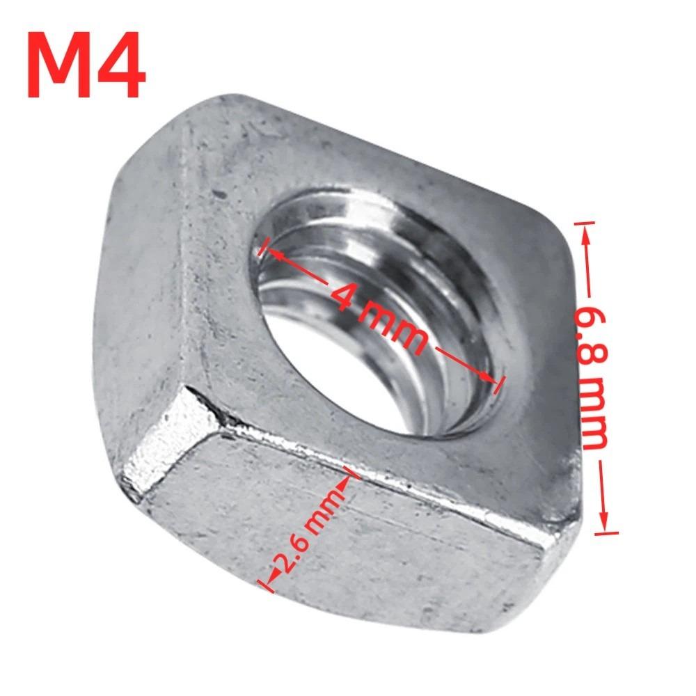 100 Pcs 304 Stainless Steel Square Nuts Metric Coarse Thread Silver Metric Nuts M3 / M4 / M5 / M6 Fastener Nuts