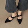 Krazing Pot Suede Butterfly-knot Mules Strange Style Med Heels Summer Size 42 Pointed Toe Slip on Women Shallow Pumps