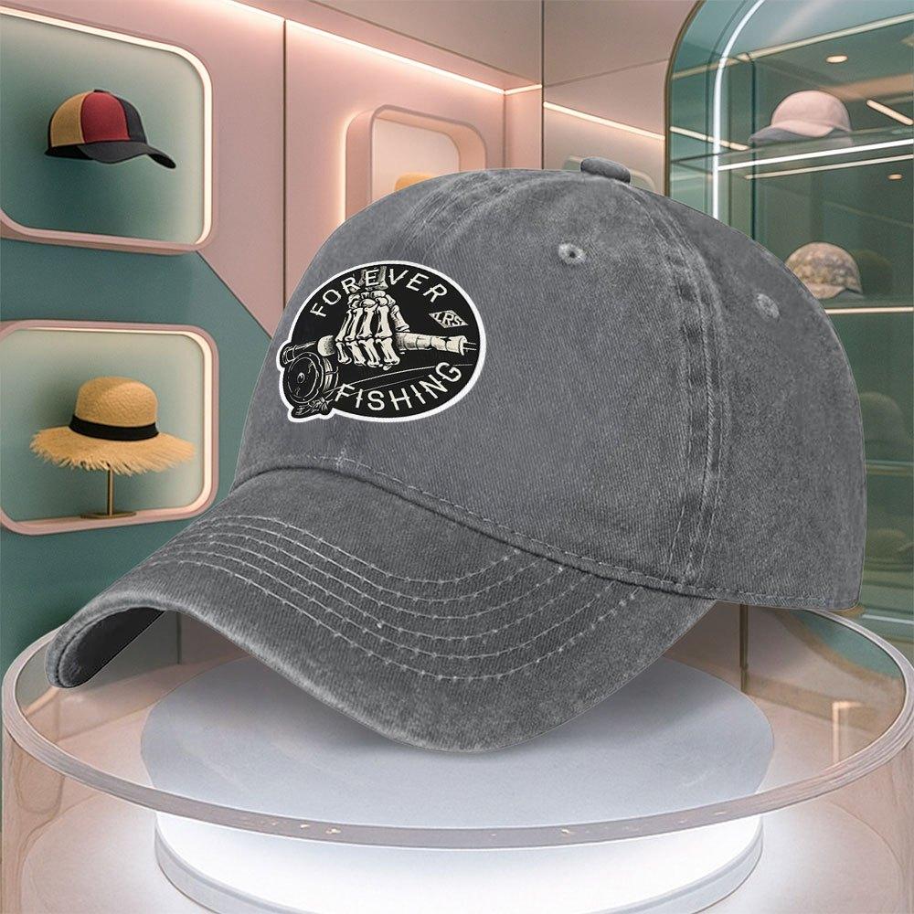 Forever Fishing Skull Print Baseball Cap For Men Women Adjustable Curved Brim Dad Hat Duck Tongue Style Multiple Colors