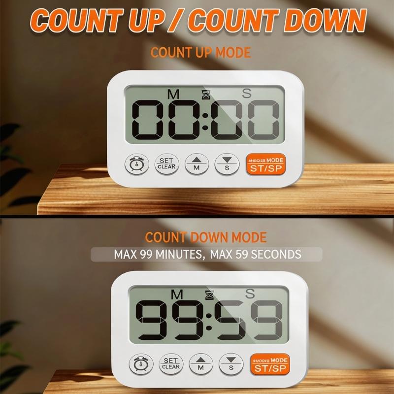 Digital Alarm Clock with Large Display, Two Alarm Functions, Up and Down Time Support, Magnetic Stand for Kitchen Desk Use Daily Indoors