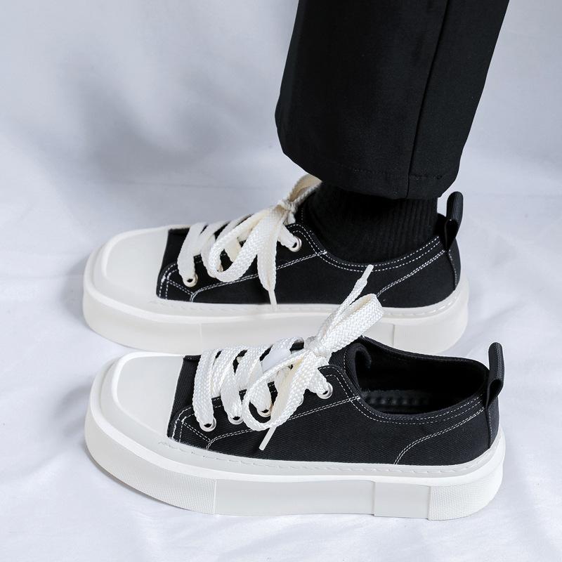 Мужские туфли в стиле колледжа, новые, нишевые, парусиновые, мужские туфли, на платформе, низкие, одинарные, на шнуровке, для занятий бордингом 44313-A