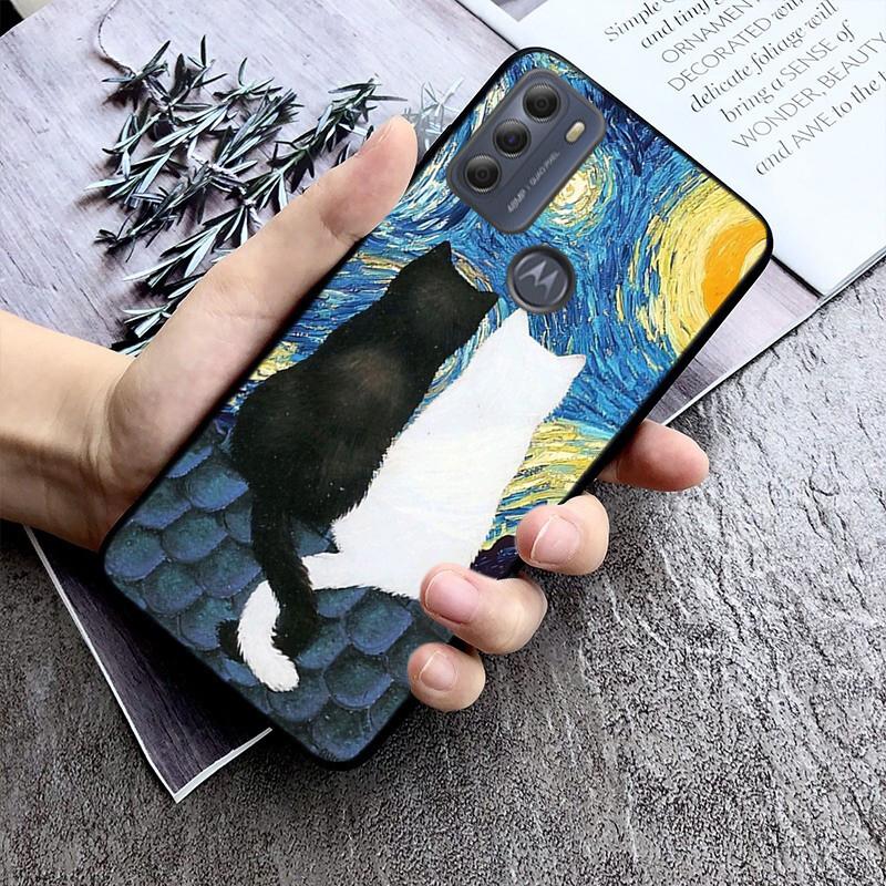 Чехол для телефона для Moto G86 G85 G75 G15 G05 G56 G72 G53 G54 G84 G60 G31 G32 G24 G 5G G Play Звездная ночь Ван Гог кот