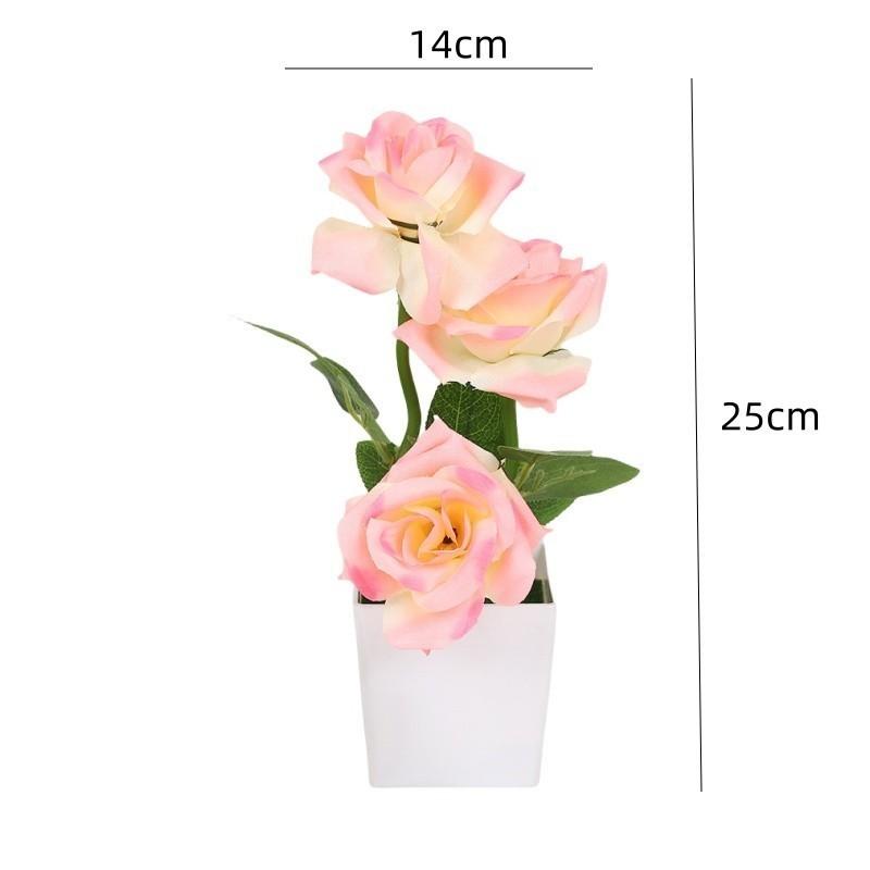3 Head Artificial Rose Flower Bonsai Fake Plants Plastic Potted Plant Home Desktop Artificial Decor Living Room Ornament