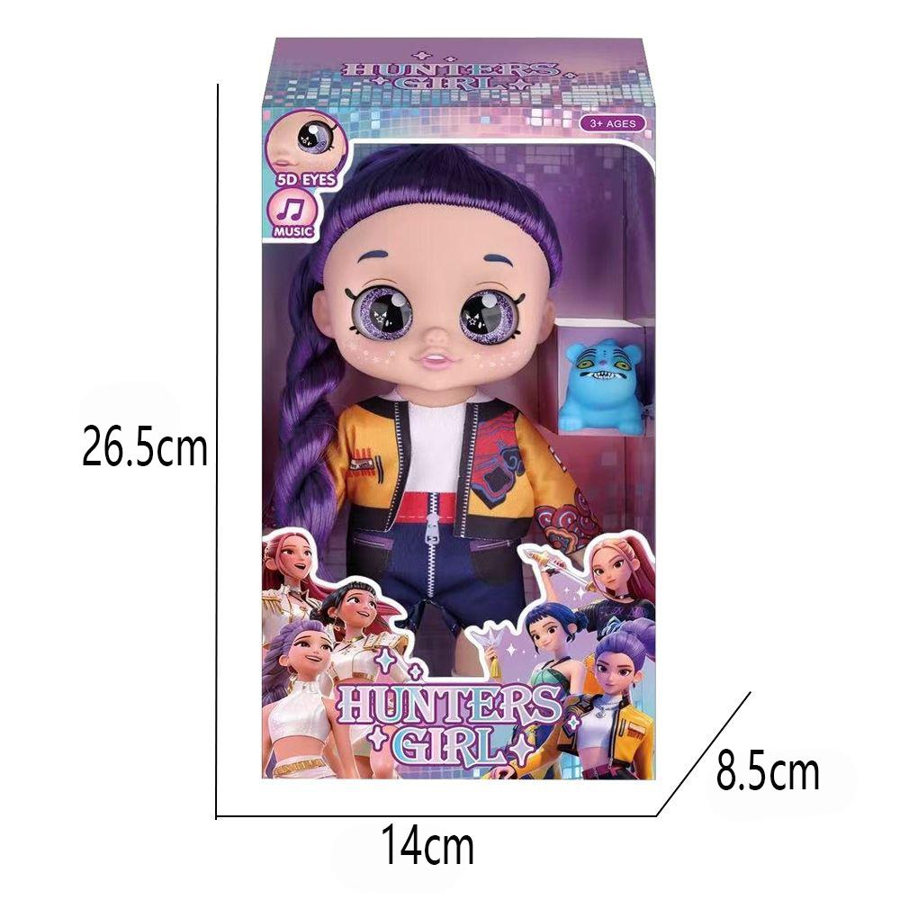Hot Demon Hunters Fashion Doll with Purple Braids Interactive Music Doll with 5D Eyes Pet Toy Perfect Play Set Gifts for Childs