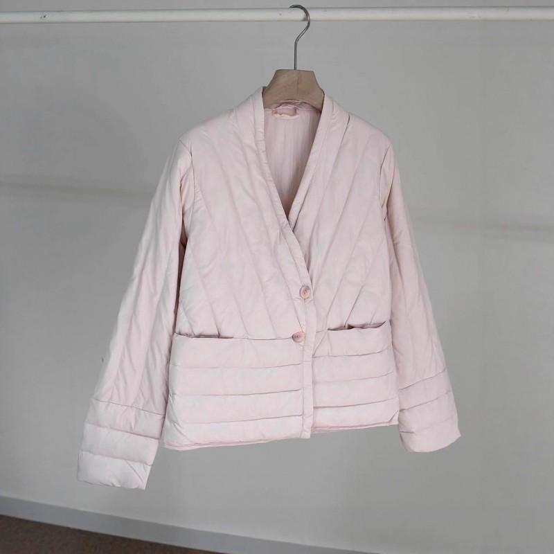 Womens Lightweight Short Down Jacket V-Neck Slim Fit White Duck Inner Layer Casual Outerwear