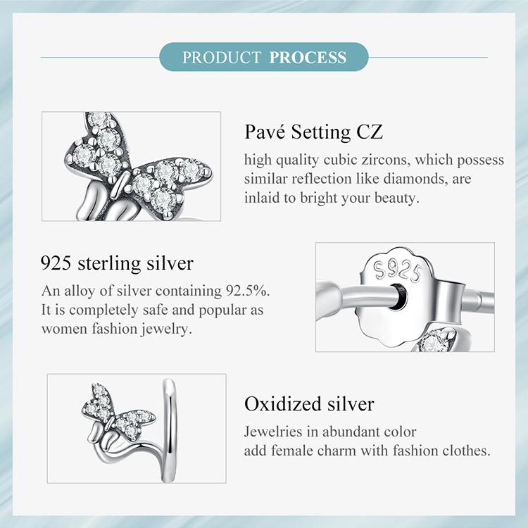 WOSTU 925 Sterling Silver Butterfly Stud Earrings for Women Fashion Geometric Stud Earrings Fine Jewelry Wedding Gift