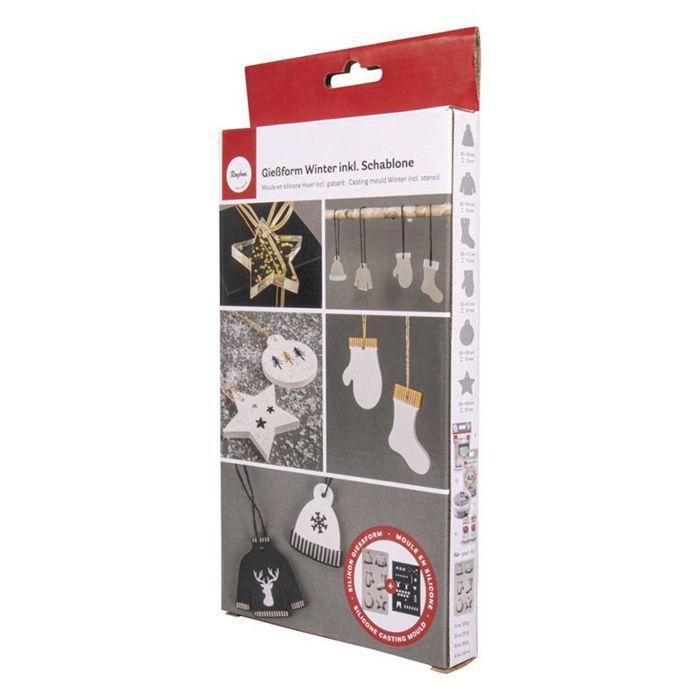 Moule en silicone 6 formes de Noël + pochoir A5