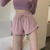 Женские летние шорты с завязками, высокой эластичной резинкой на талии, однотонные, трапециевидные, мягкие дышащие тонкие свободные пляжные спортивные шорты для бега