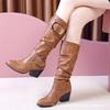 Women's High Boots Buckle Strap Knight Fashion Heels Riding Women Bottes Femme Size 43 Mid-calf Winter Rome Square Pu Leather K9