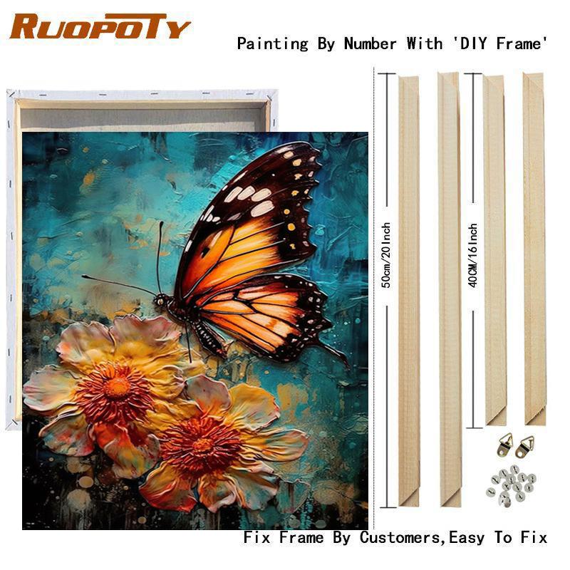 Frame Butterfly And Flowers Painting By Numbers Kits For Beginner Handmade Drawing On Canvas Picture By Numbers For Home Decors 40x50cm