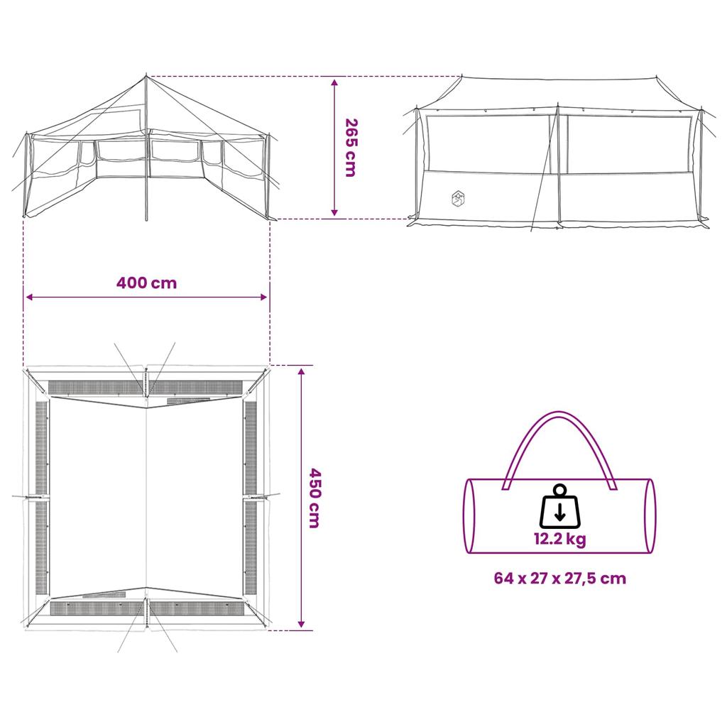 Family Tent with Roof Gray and Orange 450 x 400 x 265 cm