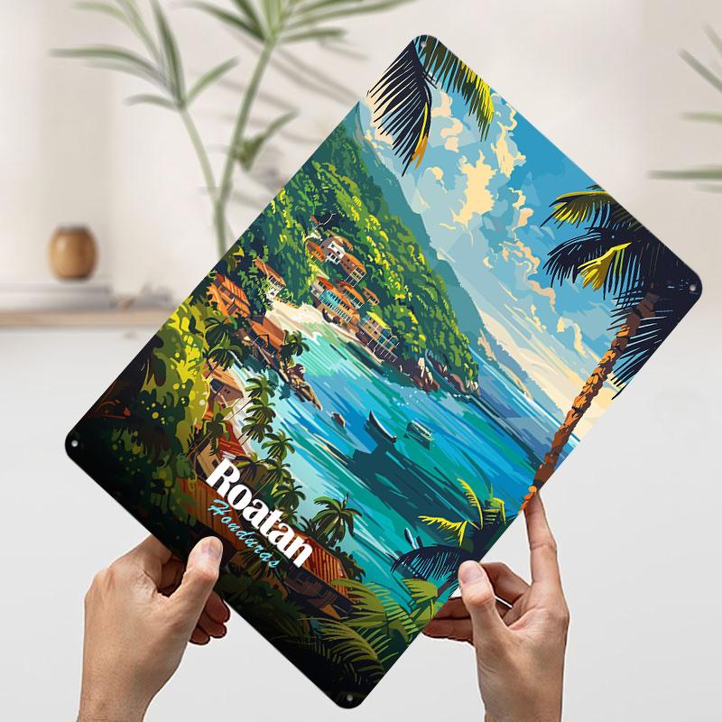 Roatan Honduras Tropical Coastline Art Tinplate Poster Customized Wall Art Vintage Metal Signs Retro Tin Plaque for Desk Decor