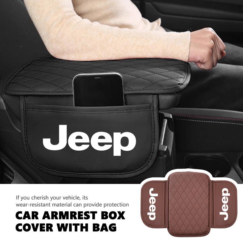 Leather Car Armrest Box Protective Pad Arm Rest Storage Bag For Jeep Grand Cherokee Wrangler JK Renegade Gladiator Compass AJT1