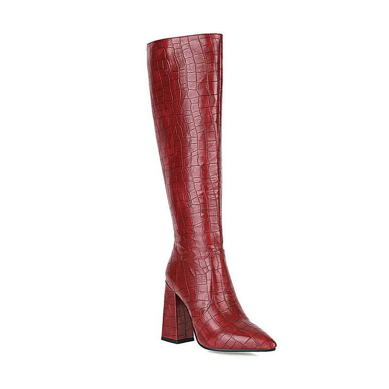European And American Women 'S Shoes Pointed Toe Western Cowboy Boots Women 'S Retro Red Boots But Knee -Length Knight Boots High Boots