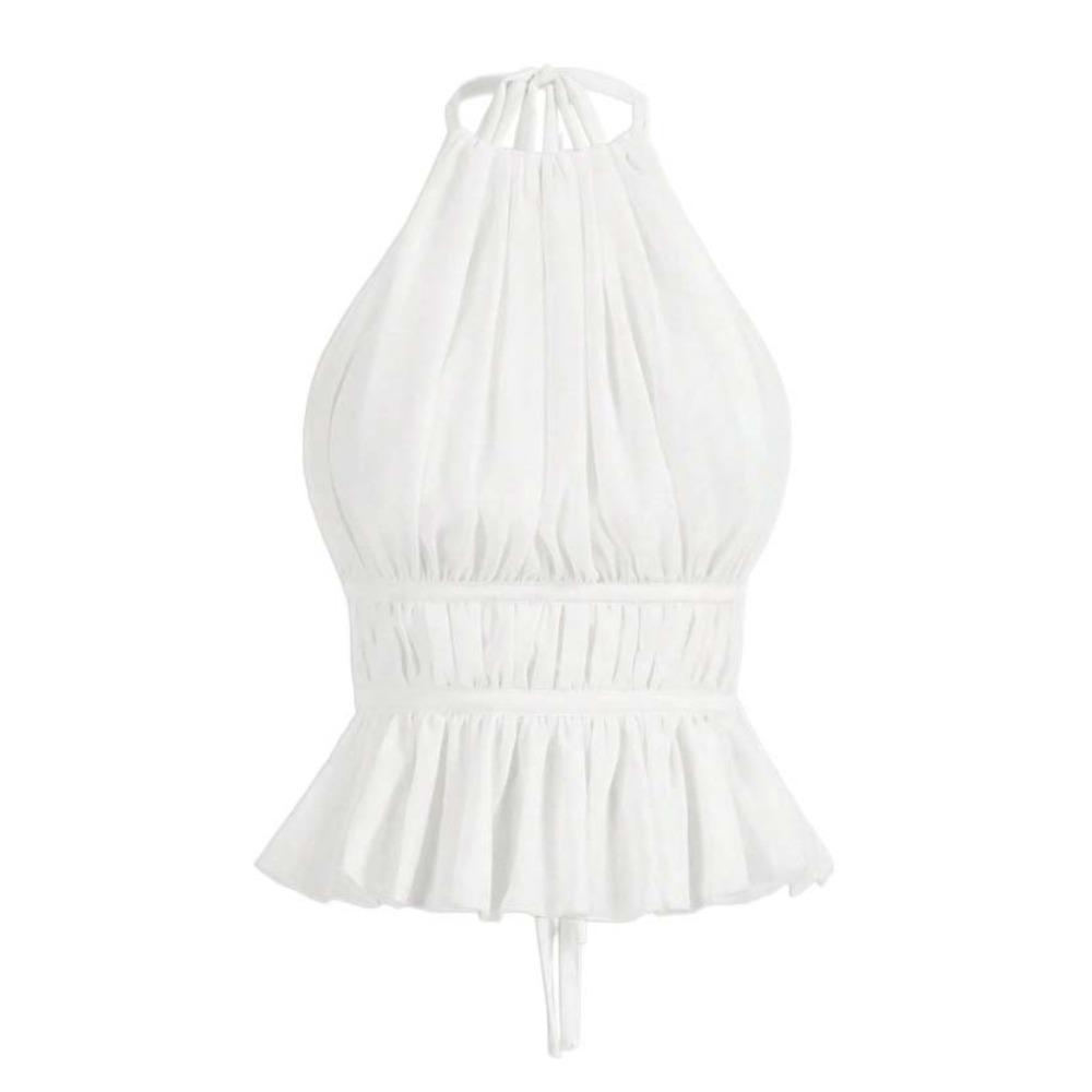 Sleeveless Chiffon Vest Tops Halter Women's Crop Top Simple Lace-up Camisole Club