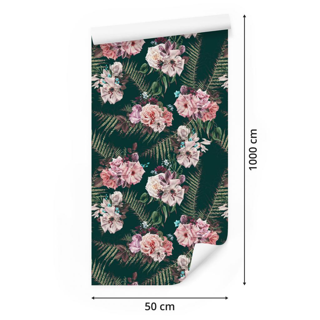 Wallpaper Leaves Ferns Roses for Living Room and Bedroom 50x1000