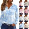 Женская модная повседневная футболка с v-образным вырезом и длинным рукавом с принтом, топ на пуговицах