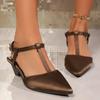 Satin Pointed Cone Heel Trip with High Heels Female 2024 New Temperament Hundred Hundred Package Head Sandals Low Heel 4cm