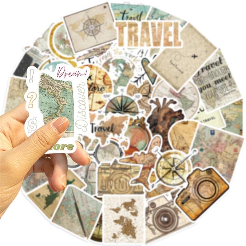 10/30/50PCS Vintage Tourist Map PVC Sticky Sticker Aesthetic Children's Stationery DIY Decoration Scrapbooking School Supplies