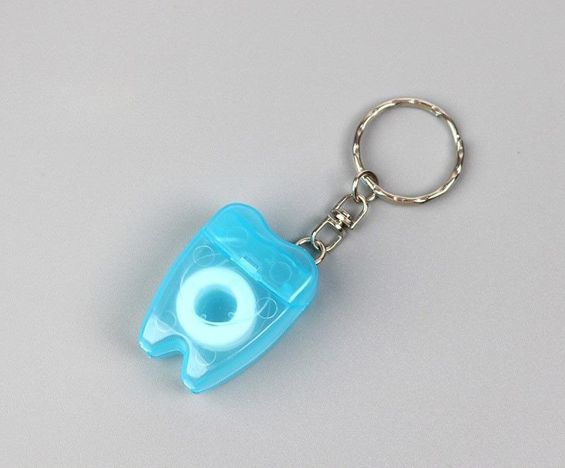 50pcs Dental Floss Tooth Keychain Portable Floss Roll Tooth-Shaped Key Chain Teeth Care Oral Clean Tool