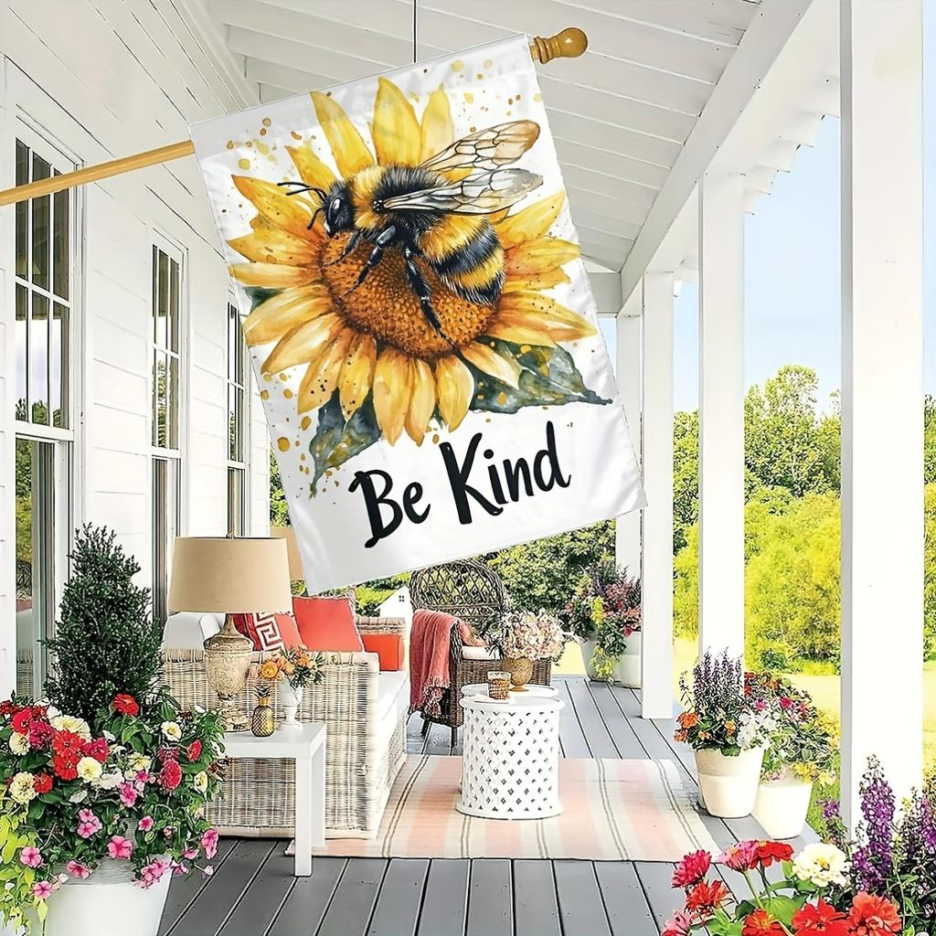 1pc Be Kind to the People, Burlap Bees & Sunflowers Garden Flag Double-Sided Outdoor Yard Decoration with Vibrant Bee & Sunflower Design, Polyester M