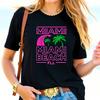 Vibrant Miami Beach Cotton Short Sleeve T-Shirt - Retro Trees -All-cotton