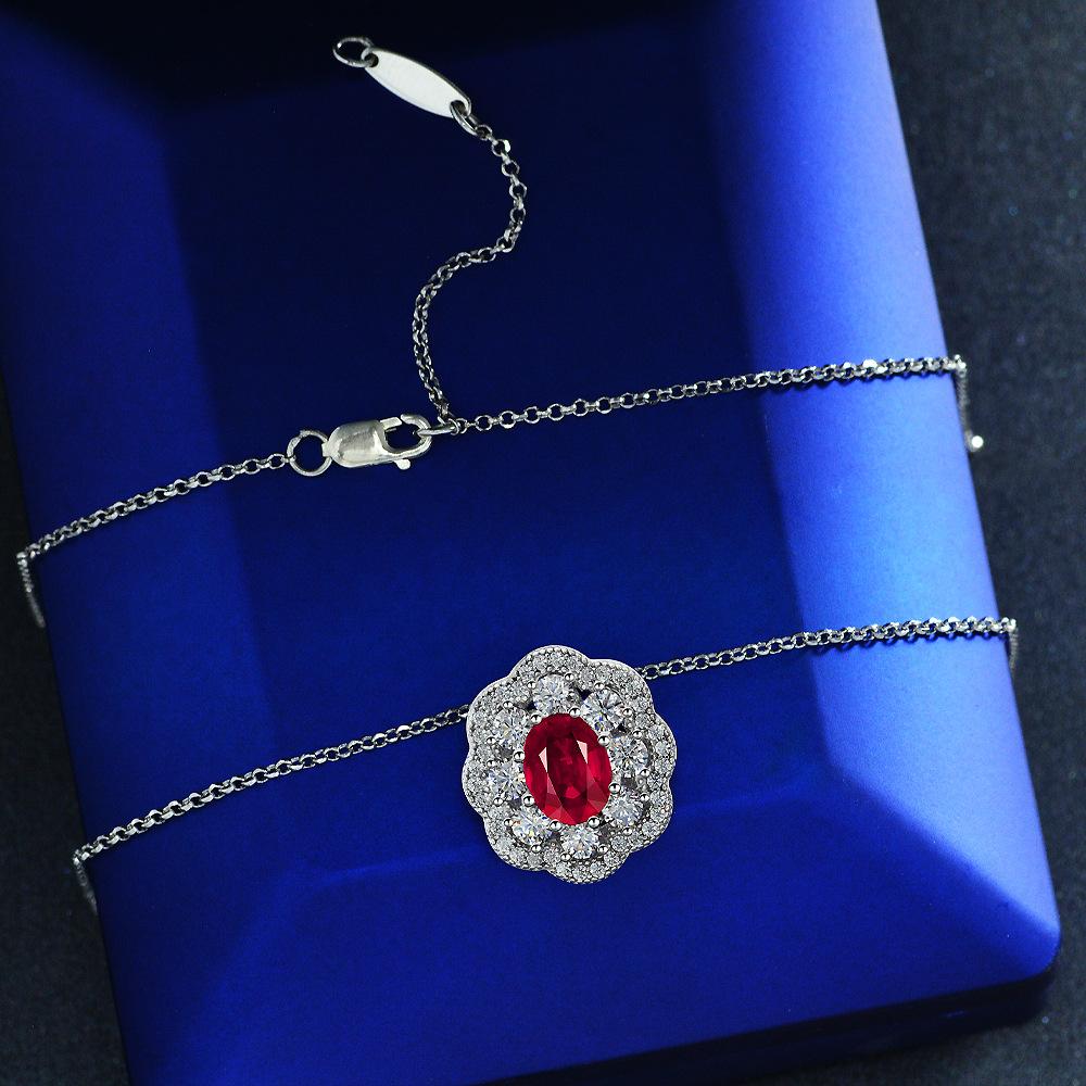 Gica Gema Ожерелья с подвеской из рубина, стерлинговое серебро 925 пробы, цветок, 1,3 карата, красный драгоценный камень, романтические ювелирные изделия, подарки для свадебной вечеринки, новый тренд