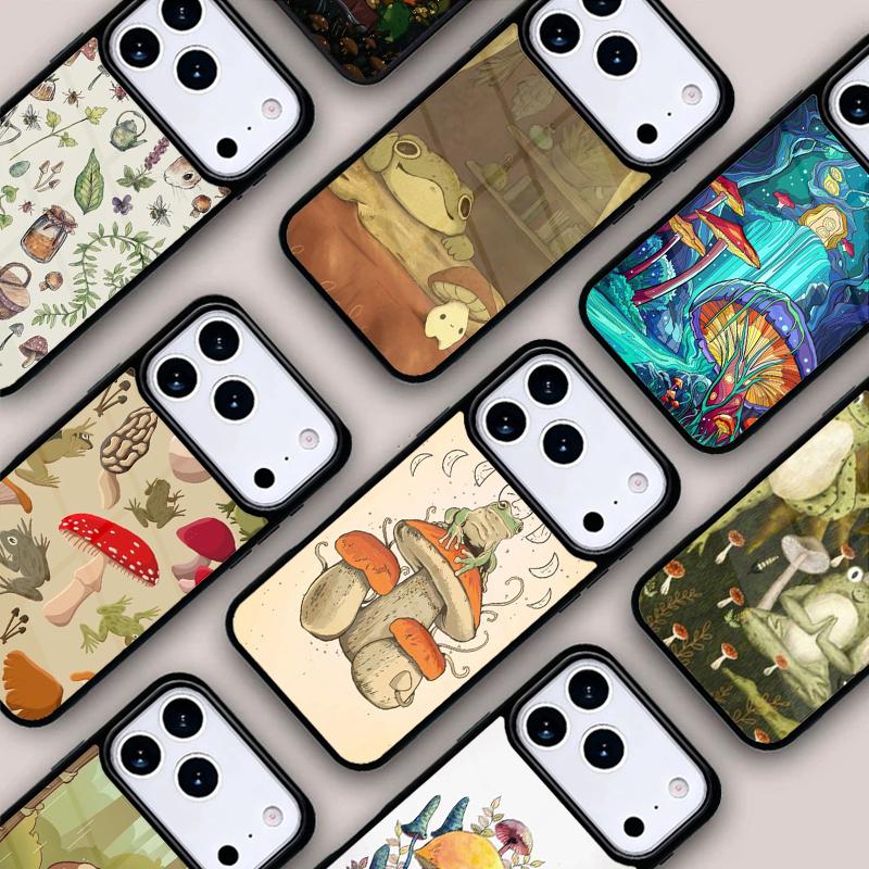 Чехол для телефона в стиле Cottagecore с лягушкой и грибами для iPhone 17 16e 15 14 13 12 11 Pro Max Air Mini Мягкий защитный чехол