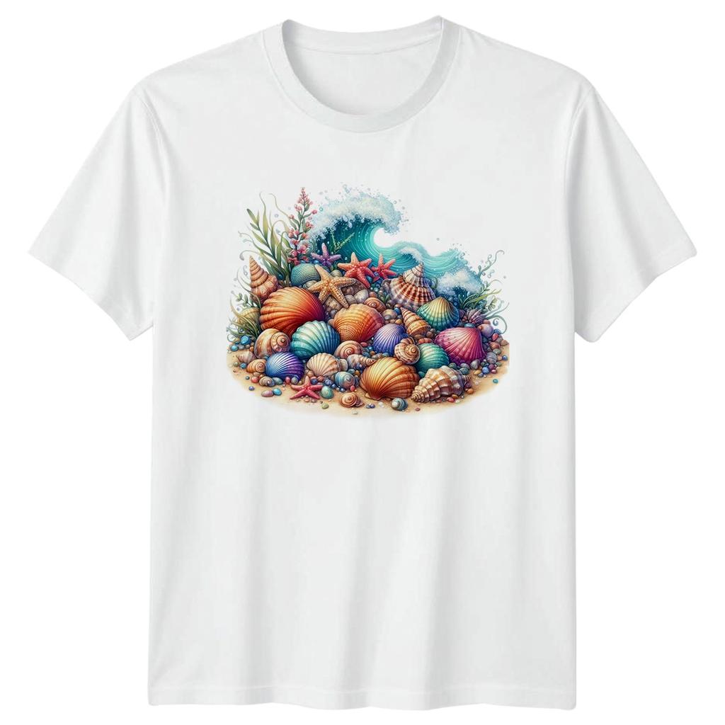 Seashells Ocean Marine Life Mens T-Shirt Womens Tee Watercolor Graphic Top