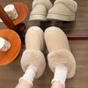 Модные роскошные женские зимние сапоги на толстой подошве с высоким каблуком, короткие меховые туфли для женщин, зимняя домашняя обувь из хлопка, замшевые тапочки без застежек