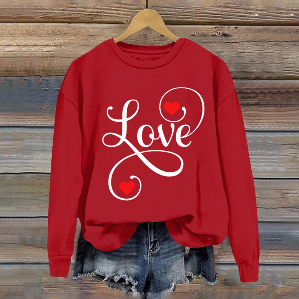 Женская повседневная мода ко Дню святого Валентина с принтом, длинным рукавом, круглым вырезом, толстовки, пуловеры, топы