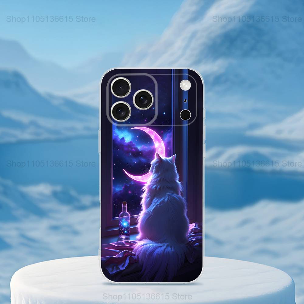 Фантастическая картина кошки Арт Чехол для телефона для iPhone 16,15,14,13,12,11,17 Pro,Max,Plus,X,XS,XR,SE,Mini Прозрачный Мягкий Чехол