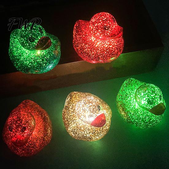 Cute Duck Night Light LED Up Glow Toy, Glitter Flashing Yellow with Squeaky Sound, Stress Relief Sensory Toy for Kids, Bath Party Gift Soft Lamp