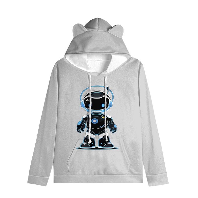 Толстовка с капюшоном «Кошачьи ушки» в стиле астронавта, уличная одежда для детей, пуловер с ушками в космическом стиле, мягкая унисекс-верхняя одежда для малышей