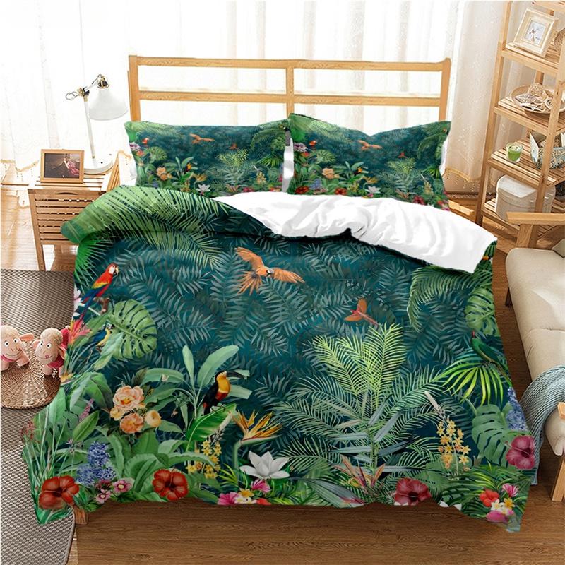 Tropical Leaf Duvet Cover Set All Season Soft Bedding with Pillowcases Single Double Queen King Size