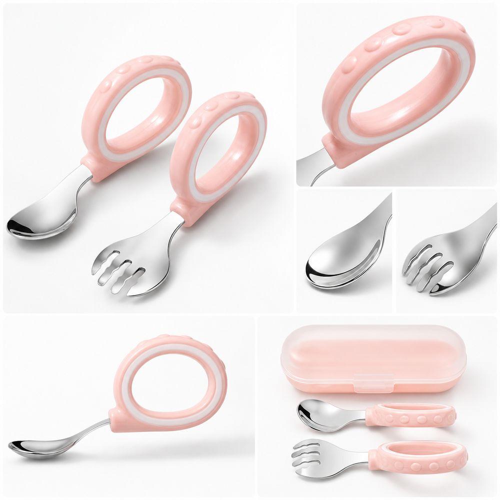 Easy Grip Baby Spoon Fork Set Ring Handle Design Training Spoon Set Kids Spoon Fork  Baby Feeding