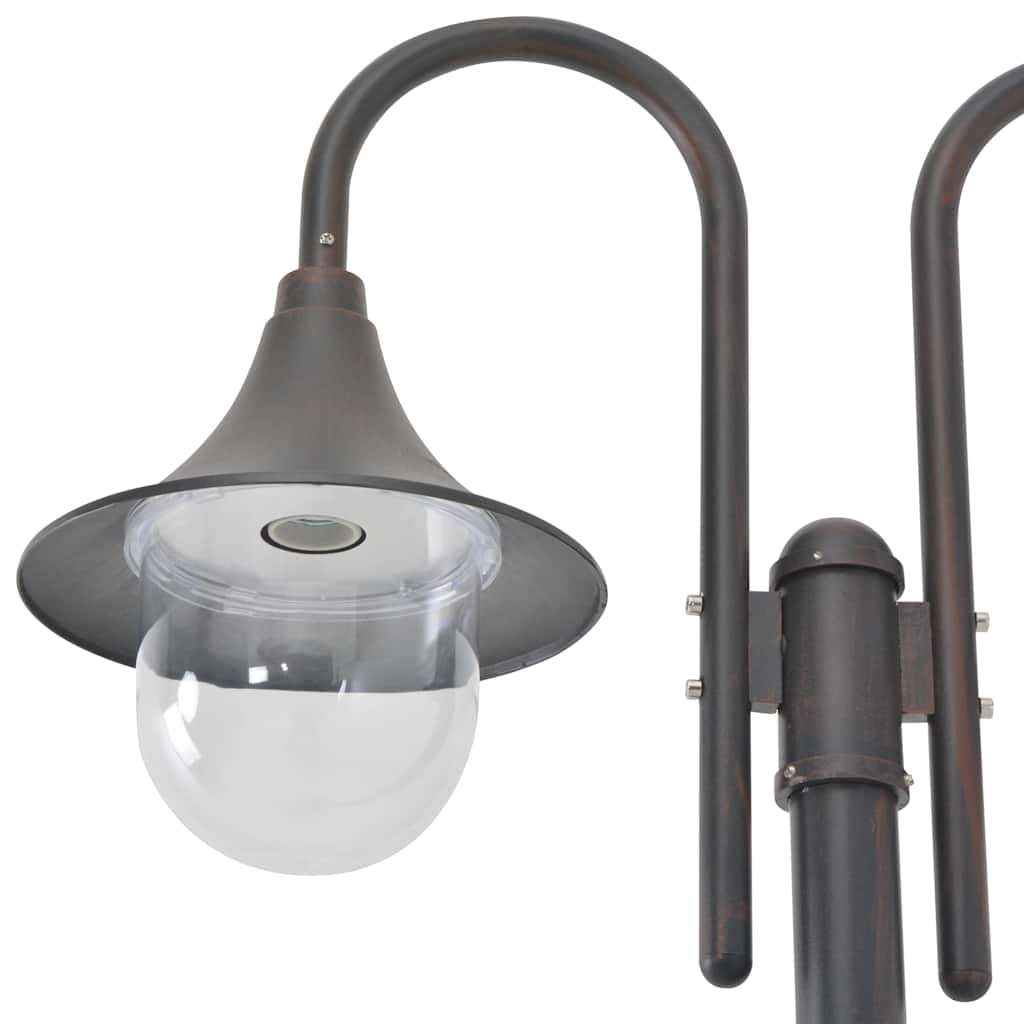 Garden Post Light E27 220 cm Aluminum 2 Lantern Bronze
