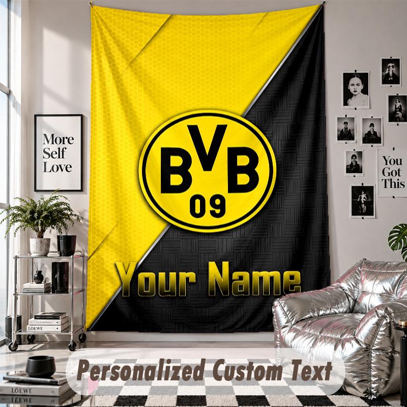 Wall Hanging Tapestry With Custom Name & Text, Borussia Dortmund Decorative Tapestry For Bedroom