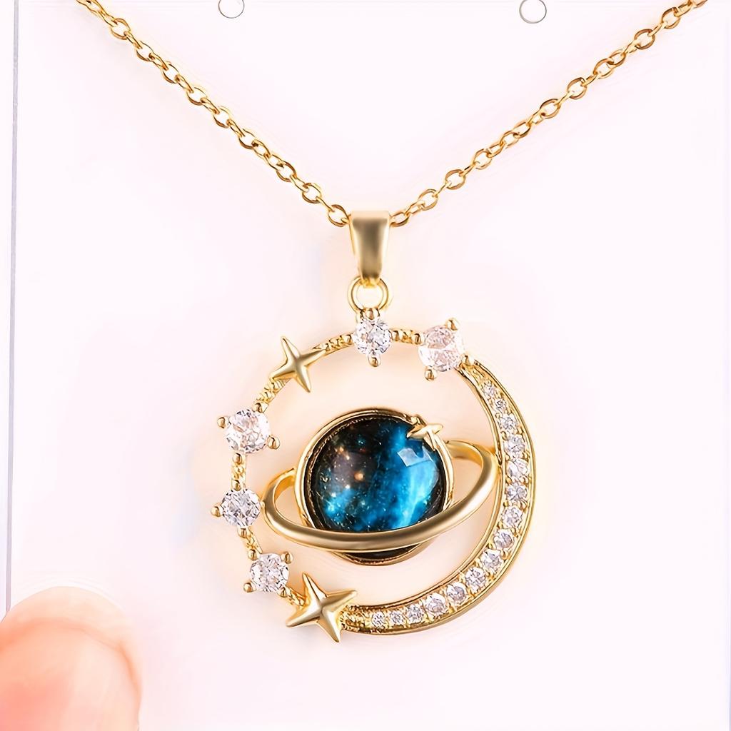 Унисекс Модные Подвески-Ожерелья с Дизайном Космоса и Луны, Нержавеющая сталь 304 с Инкрустацией Стразами, Другое Покрытие, Отпускной Стиль для Повседневной Носки