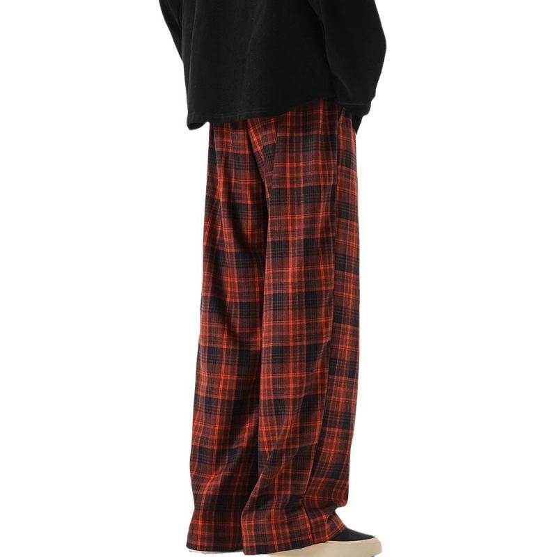 Весенне-осенний стиль, модные клетчатые повседневные брюки, повседневные универсальные широкие прямые брюки, свободные повседневные спортивные брюки для мужчин