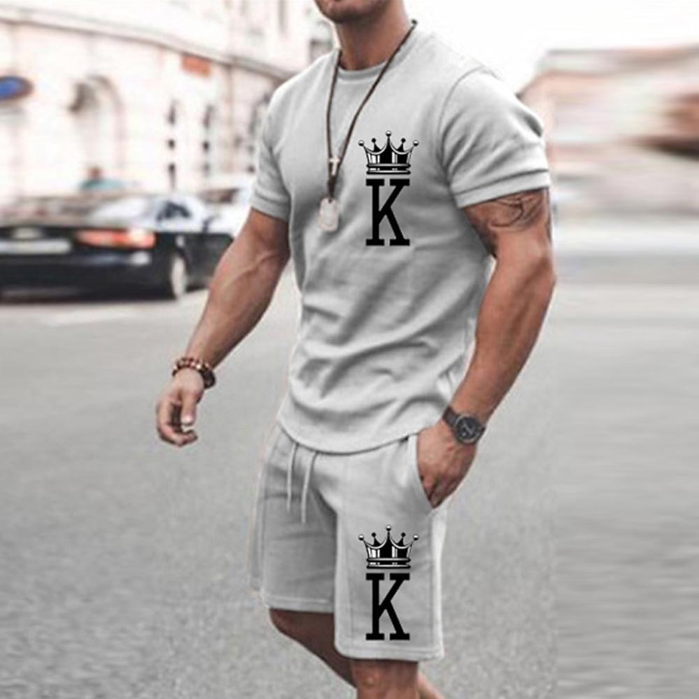 Men's Summer Leisure Sports Running Set Oversized Men's Refreshing Top Y2K Style Printed 3D Poker Pattern Fashion Set