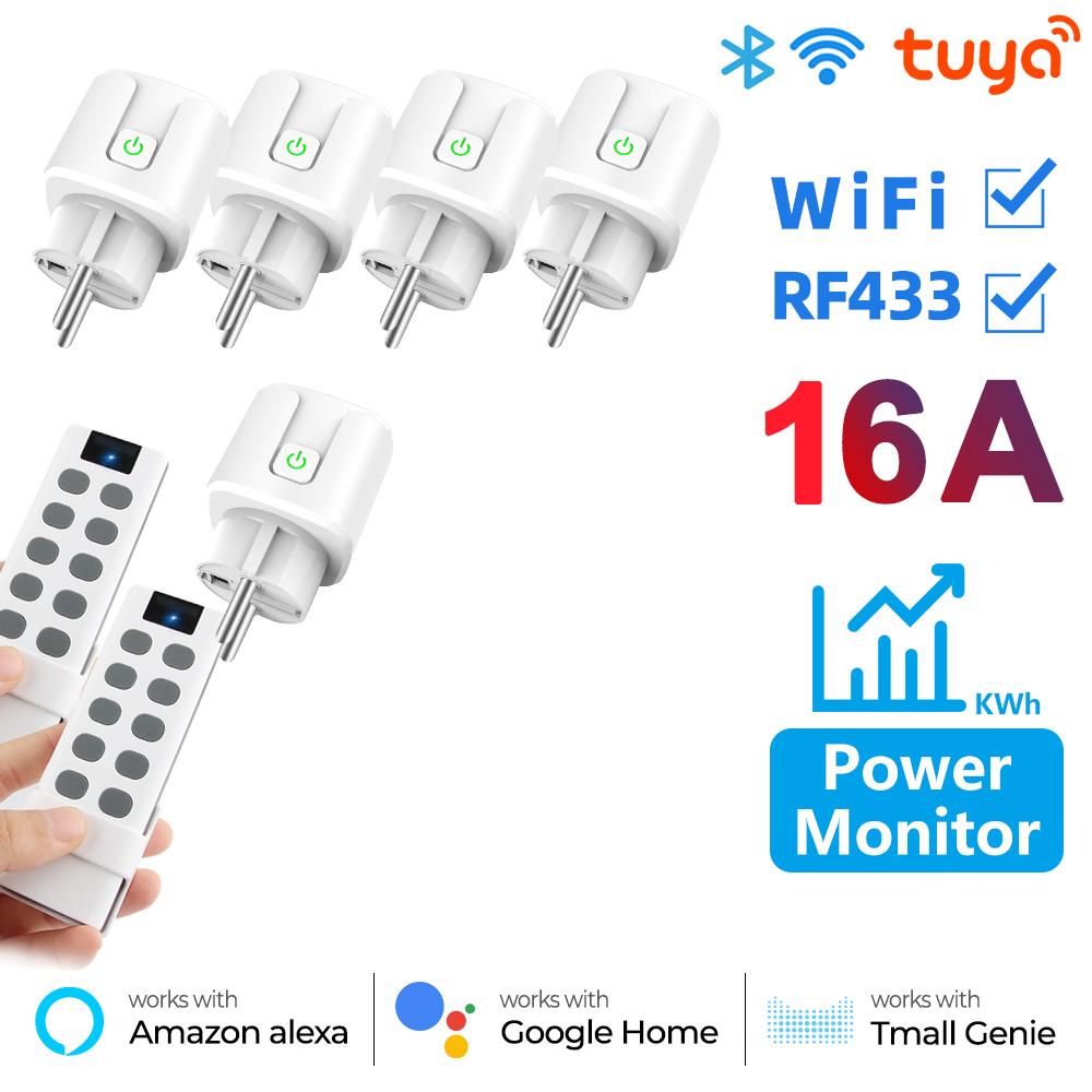 Wi-Fi Rf433 EU умная розетка 16a адаптер монитор питания беспроводной пульт дистанционного управления голосовой таймер для Google Home Alexa