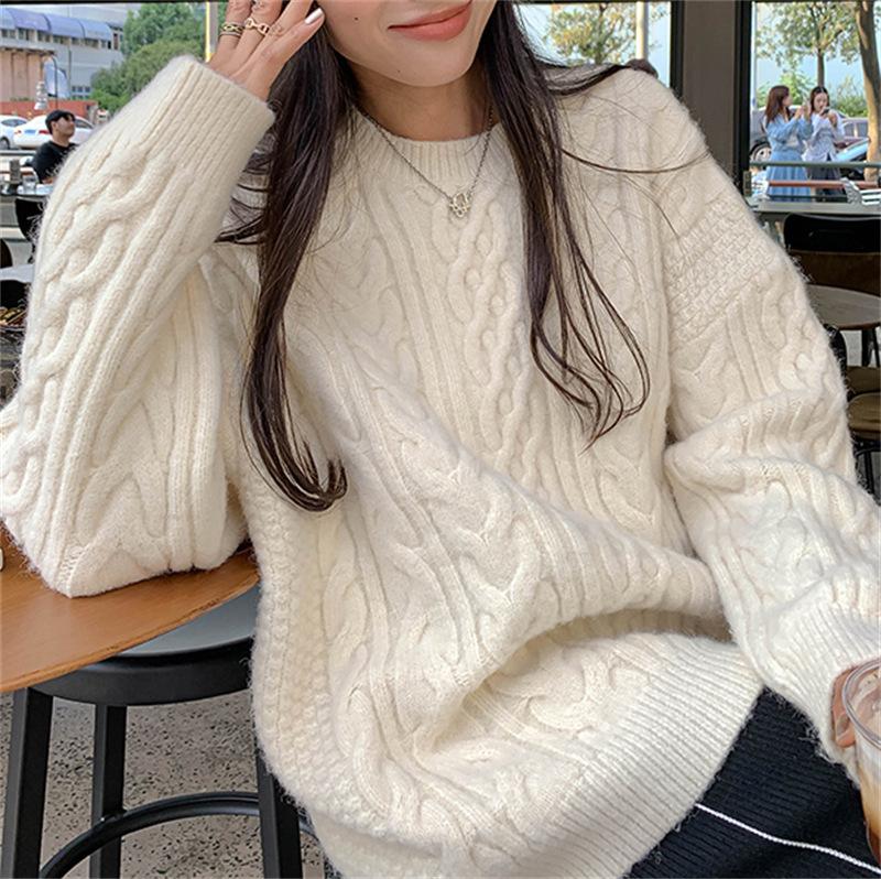 Korean Gentle Dough Twists Knitted Pullovers Sweater Women's Autumn/Winter Thickened Soft Waxy Knit Loose Pullover Top