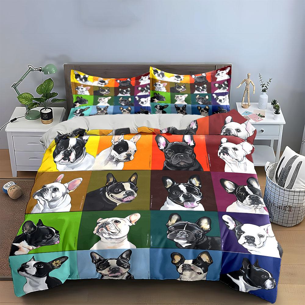 French Bulldog Pop Art Bedding Duvet Cover Set Duvet Cover Pillowcases (1*Duvet Cover 2*Pillowcases, without duvet insert)