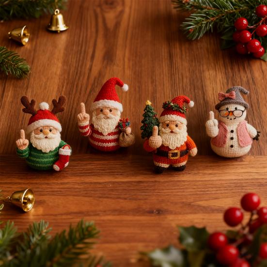 1/2/4 шт. Рождественское вязаное крючком украшение Санта-Клаус ручной работы, вязаная пряжа, Санта с средним пальцем