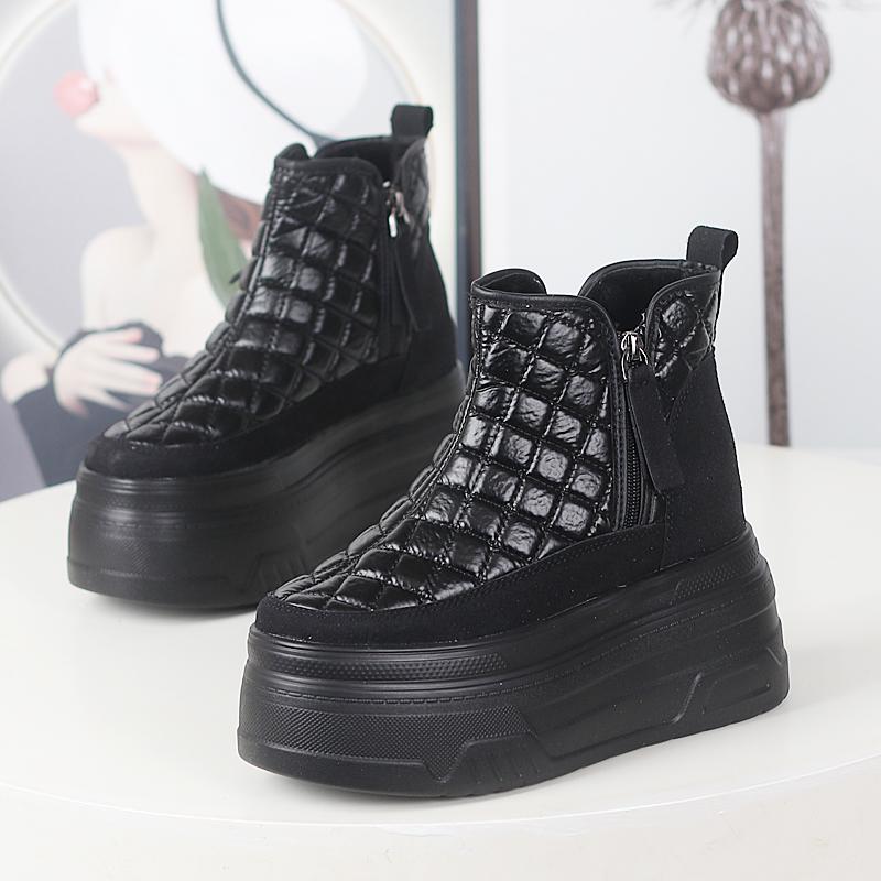 Мода 12 см ПУ Весна Женская Модная Обувь Микрофибра Кожа Сапоги Ботильоны Труба ZIP Женские Осень Мотоциклетные