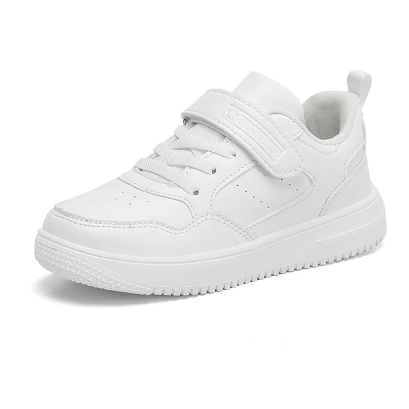 Обувь для мальчиков Кроссовки Кожа Детская Удобная Обувь на плоской подошве Черно-белая Обувь для детей Девочек Школьная Обувь для ходьбы Нескользящая