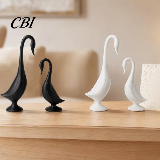 Creative Home Accent 2Pcs 3D Printed Swan Figurine, Artistic Sculpture with Stable Base, Decorative Showcase Decoration Double Ornaments, Minimalist