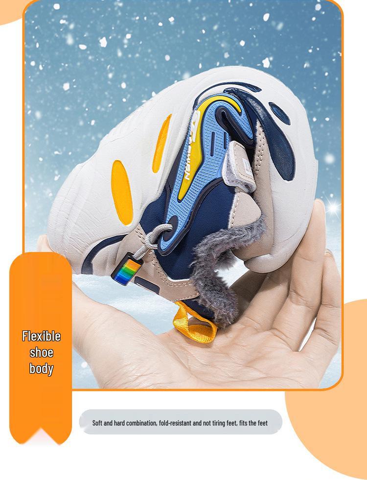 Водонепроницаемые хлопковые спортивные кроссовки для мальчиков с плюшевой подкладкой - Теплые осенне-зимние кожаные кроссовки