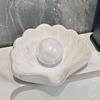 Shell Shaped Ceramic Soap Dish - No Drilling Required Drain Rack, Pearl Glaze Bathroom Countertop/Sink Decoration - Jewelry Tray